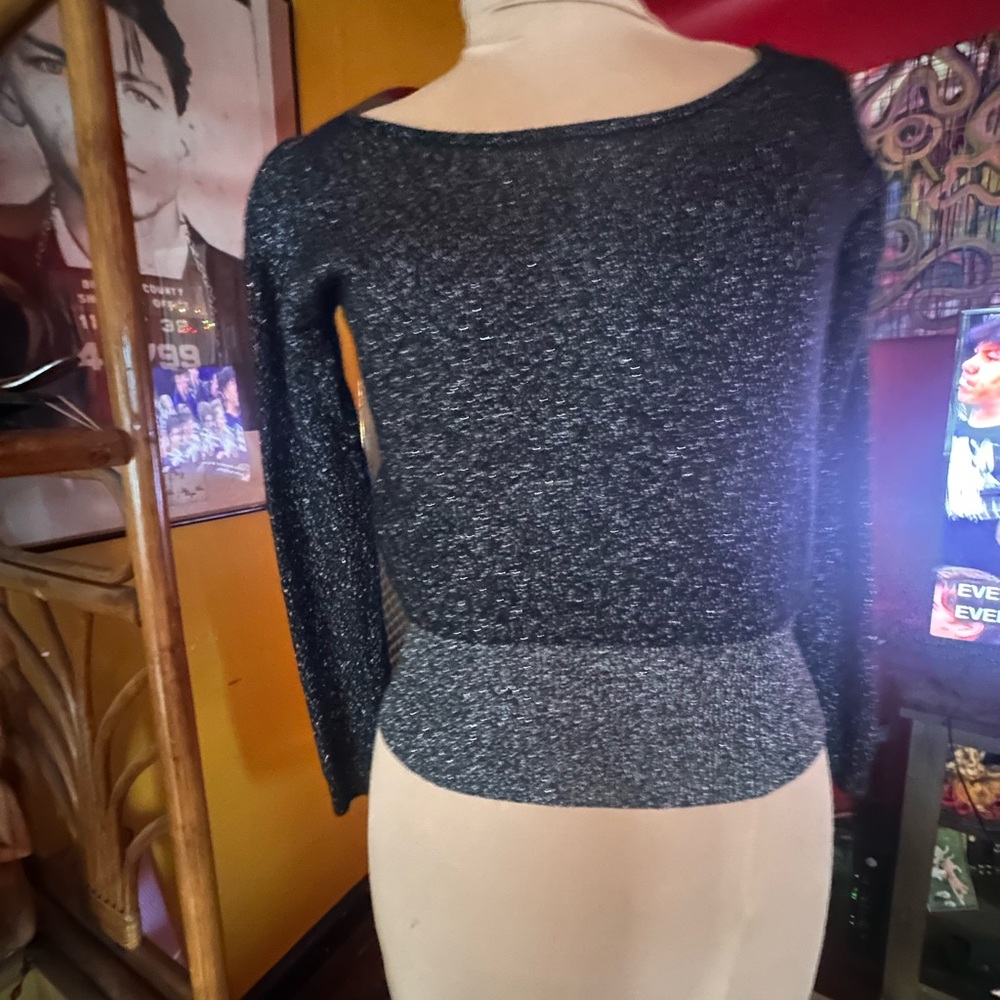 Alice + Olivia Black Metallic Knit Long Sleeve Top
